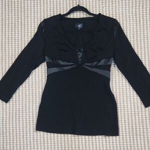 Just Cavalli Black Luxury Fitted Waist Sweethart Neck Long Sleeved Goth Blouse